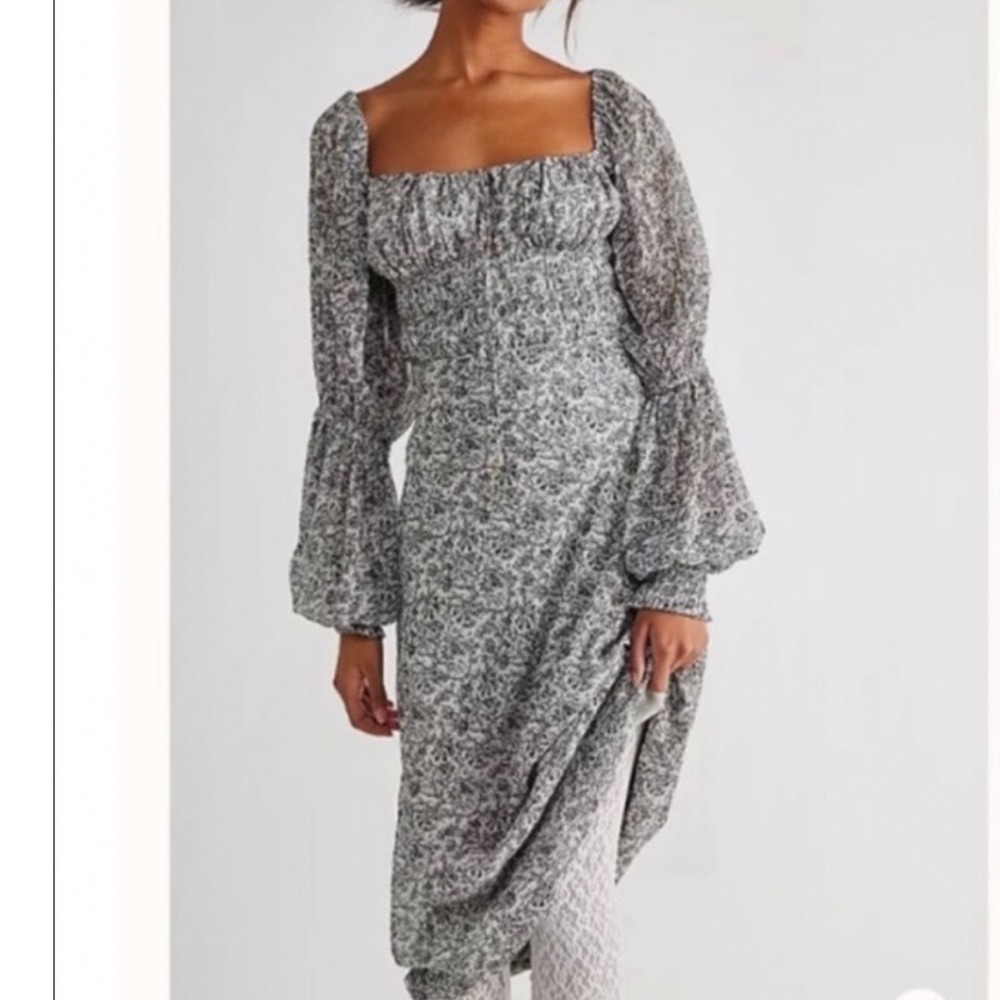 Free People Aglow Midi Dress XS Floral Cutout Bell Sleeve Boho